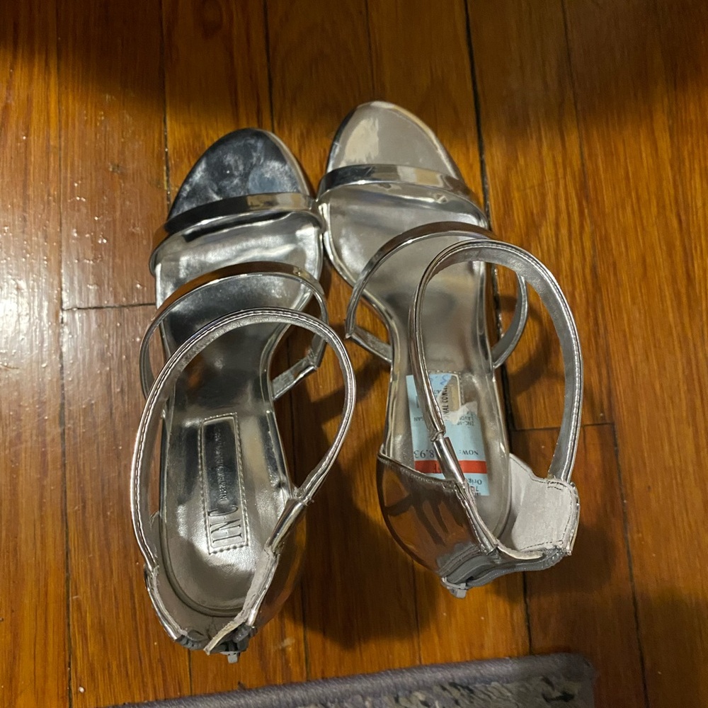 INC International Concepts Metallic Strappy Sandals 3 inches high final sale